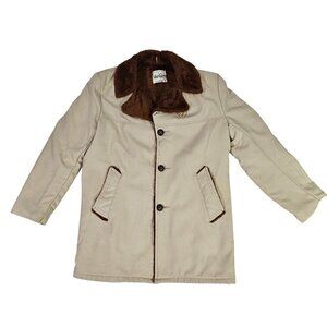 Vintage 1970s Beige Coat With Brown Sherpa Faux Fur Lining By Van Cort Size 40